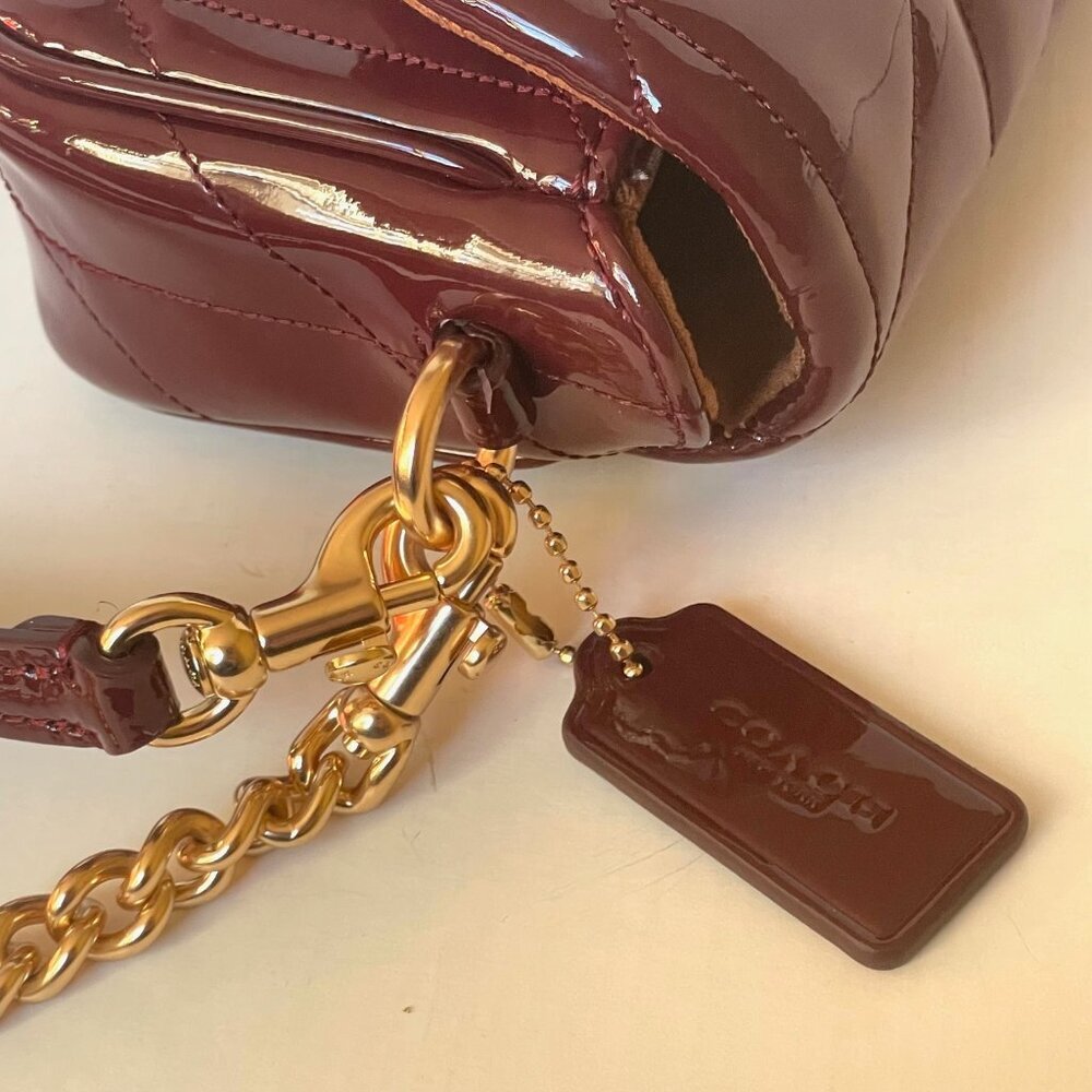 Coach Hailey Quilted Patent Leather Flap Crossbody Red Wine Small Bag - Picture 11 of 15
